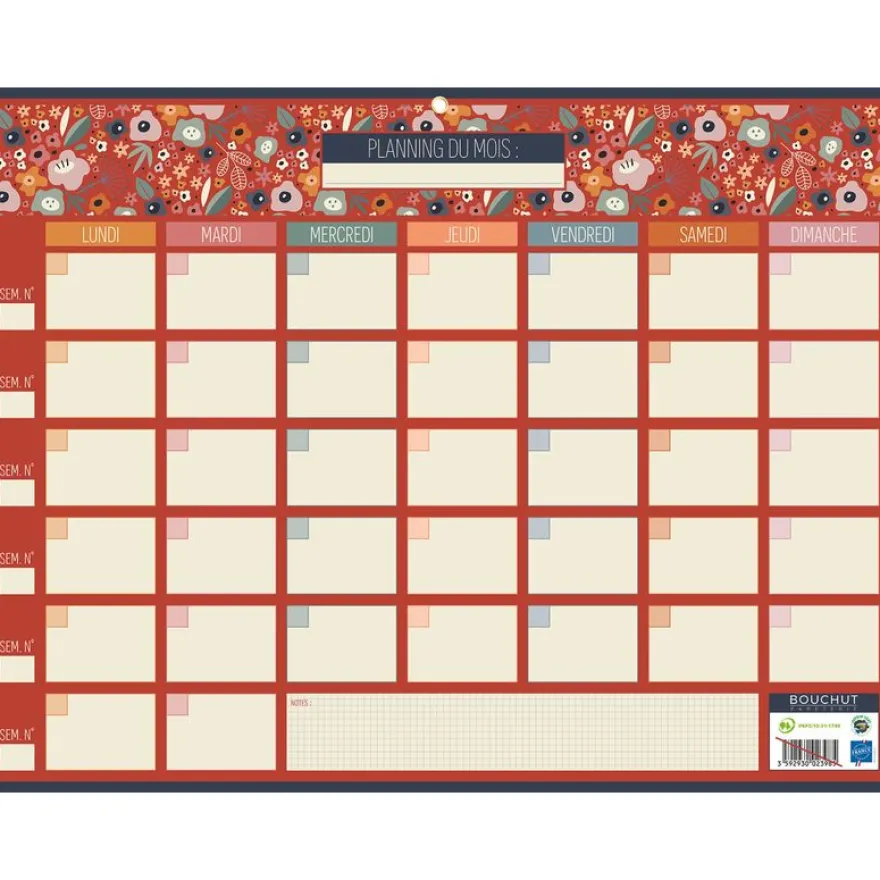 Calendrier bancaire BOUCHUT "Planning Mensuel" 32 x 42 cm Pefc 70 %