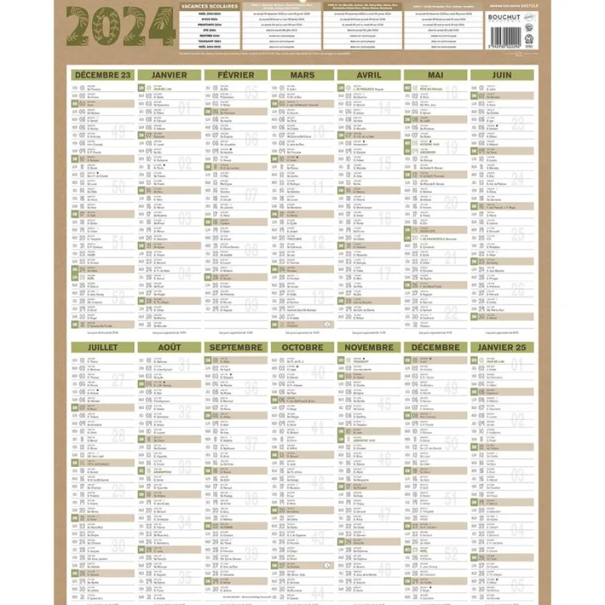 Calendrier bancaire Natura - 43 x 55 cm - Bouchut