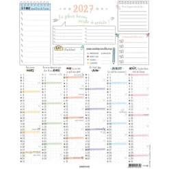 Calendrier Bullet - papier recyclé - 6 mois par face - 21 x 26,5 cm - Oberthur