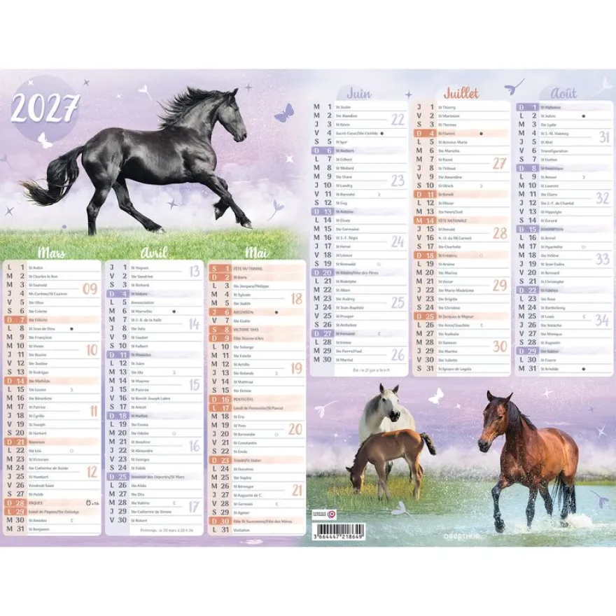 Calendrier Cheval - 6 mois par face - 32 x 42 cm - Oberthur