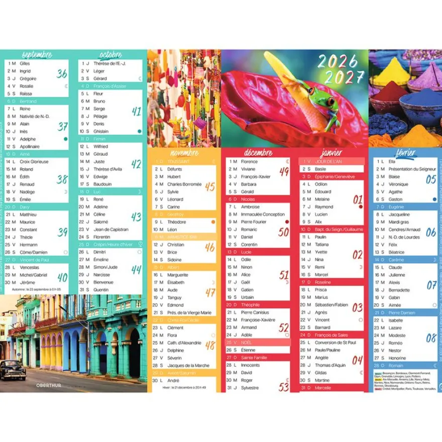 Calendrier Color Story - 6 mois par face - 21 x 26,5 cm - Oberthur