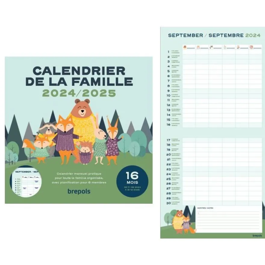 Calendrier de la famille 16 mois - 29 x 29 cm - Brepols