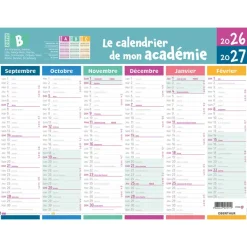 Calendrier de mon académie - Zone B - 6 mois par face - 32 x 42 cm - Oberthur