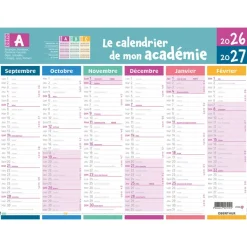 Calendrier de mon académie - Zone A - 6 mois par face - 32 x 42 cm - Oberthur