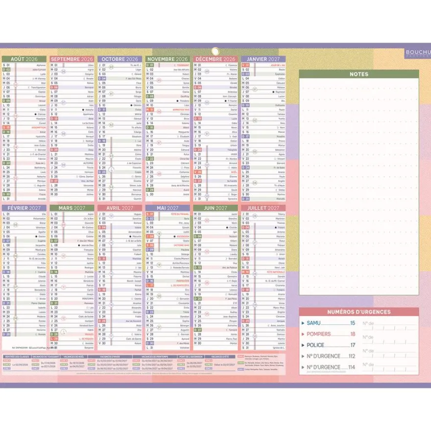 Calendrier Emploi du Temps Famille Medium - 32 x 42 cm - Bouchut