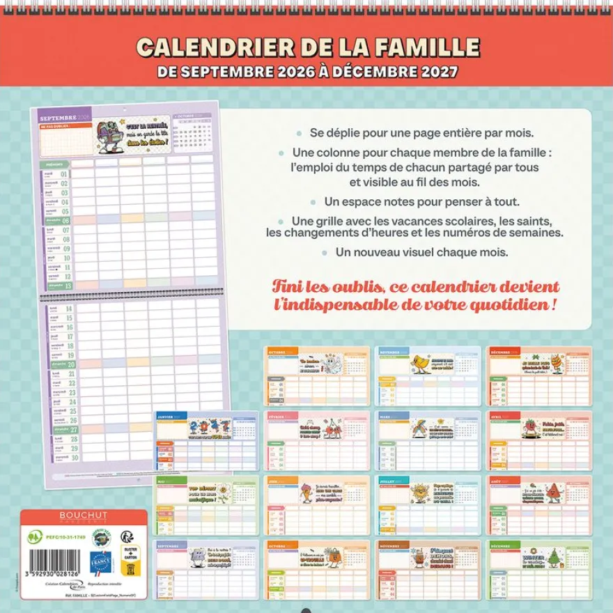 Calendrier Famille - 30 x 30 cm - Bouchut