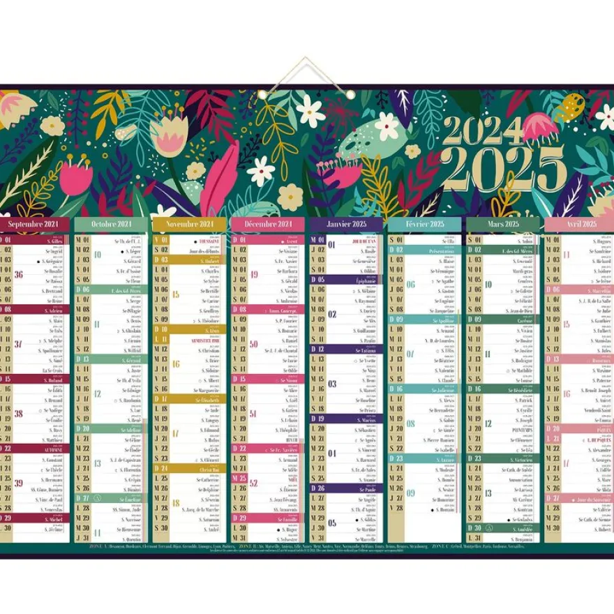 Calendrier Floral - 8 mois par face - 40,5 x 55 cm - Bouchut