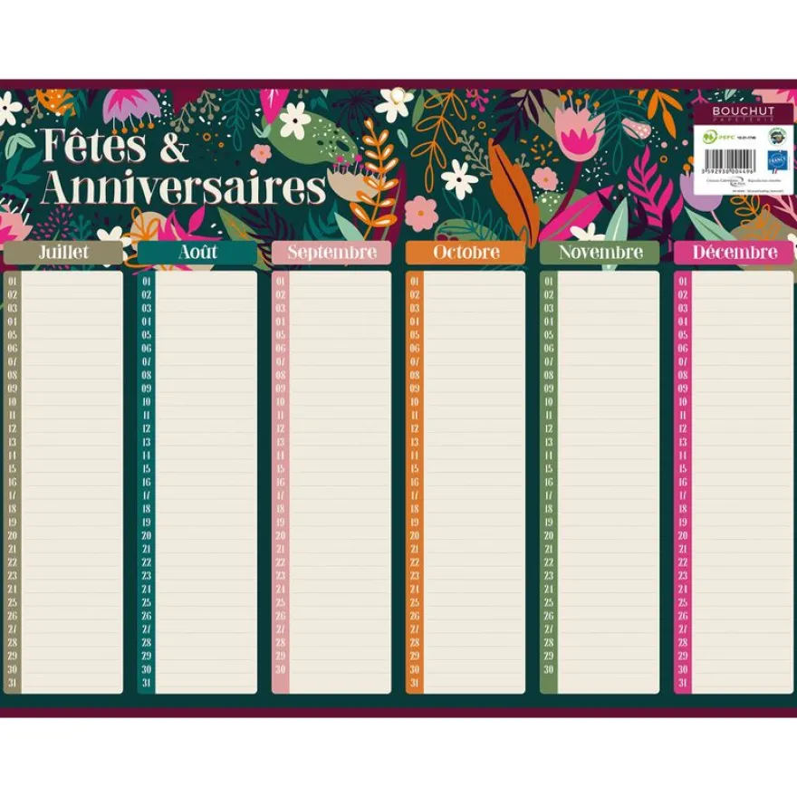 Calendrier Fêtes et Anniversaires - 32 x 42 cm - Bouchut