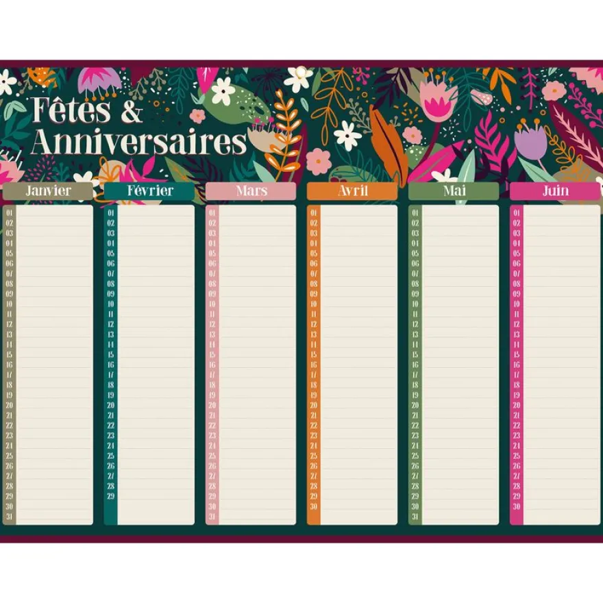 Calendrier Fêtes et Anniversaires - 32 x 42 cm - Bouchut