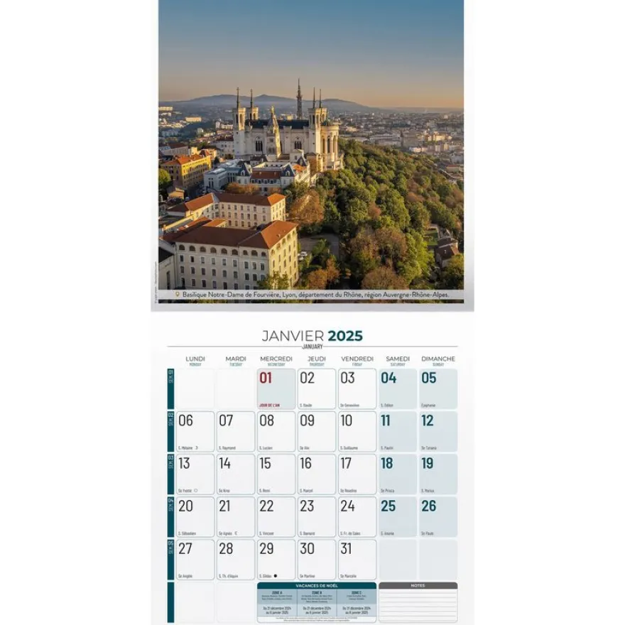 Calendrier illustré BOUCHUT 30 x 30 cm BELLES REGIONS DE FRANCE EST 70 %