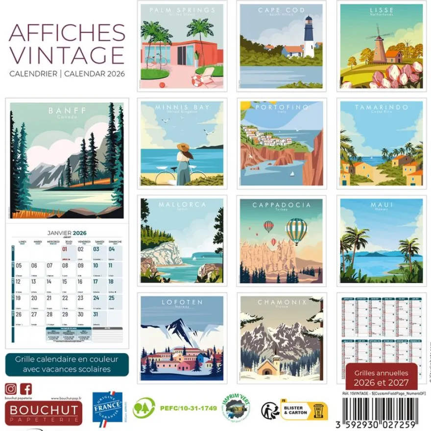 Calendrier illustré BOUCHUT 15 x 15 cm VINTAGE Pefc 70 %