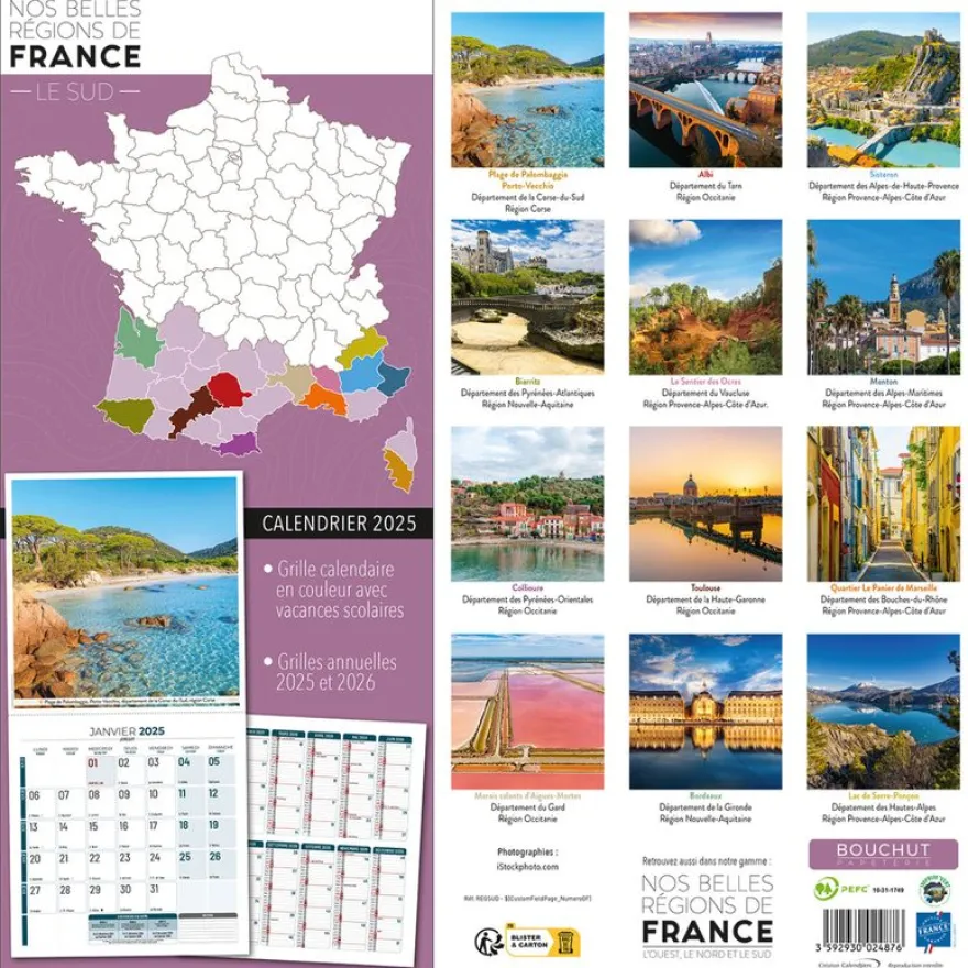 Calendrier illustré BOUCHUT 30 x 30 cm BELLES REGIONS DE FRANCE SUD 70 %