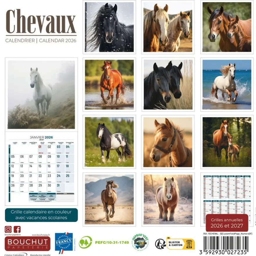 Calendrier illustré BOUCHUT 15 x 15 cm CHEVAL Pefc 70 %