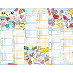 Calendrier Kawaii- 6 mois par face - 21 x 26,5 cm - Oberthur