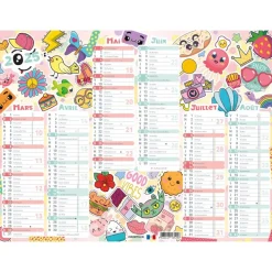 Calendrier Kawaii- 6 mois par face - 21 x 26,5 cm - Oberthur