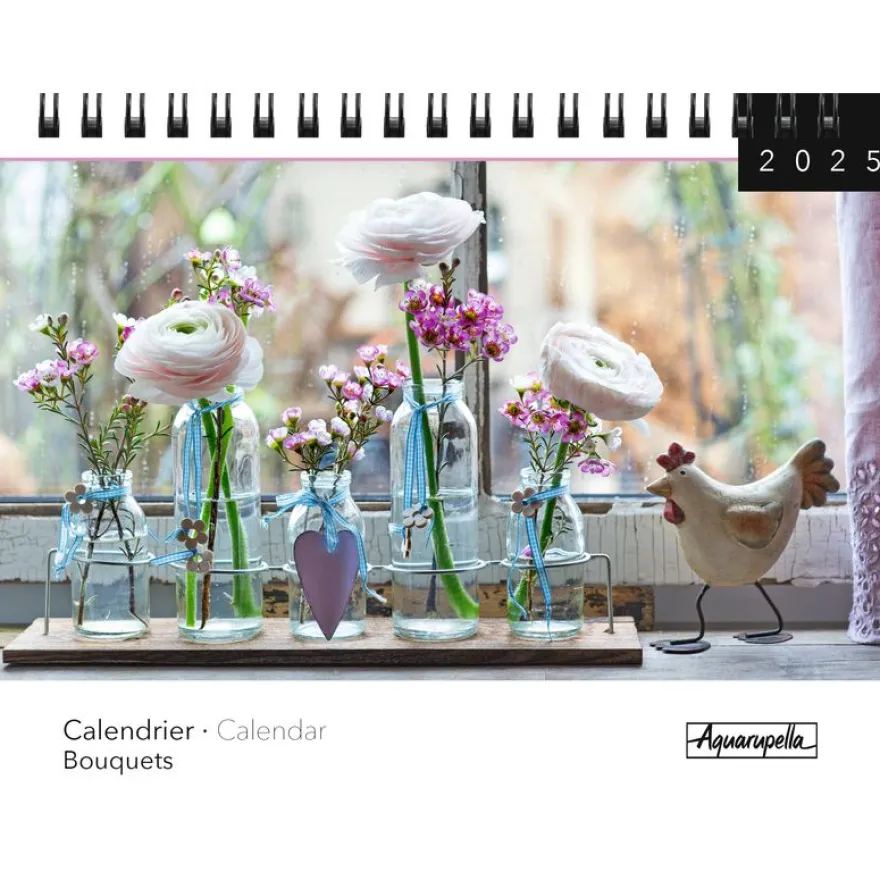 Calendrier mensuel à spirales 16x18 cm - Bouquets