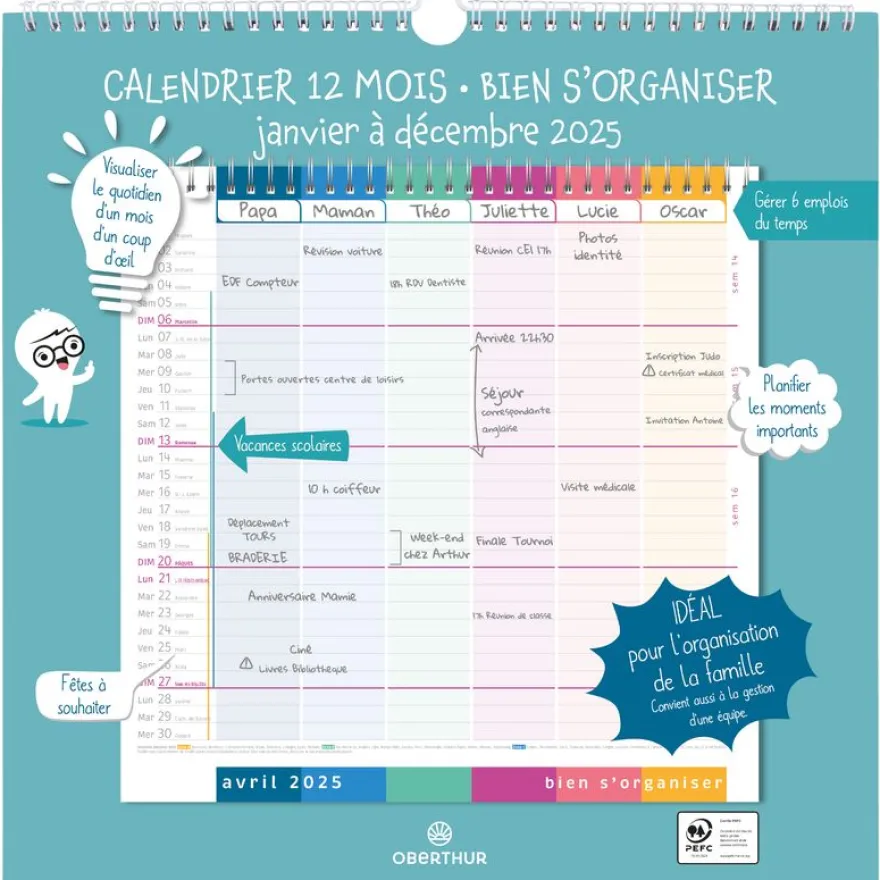 Calendrier mensuel d'organisation - 30 x 30 cm - Oberthur