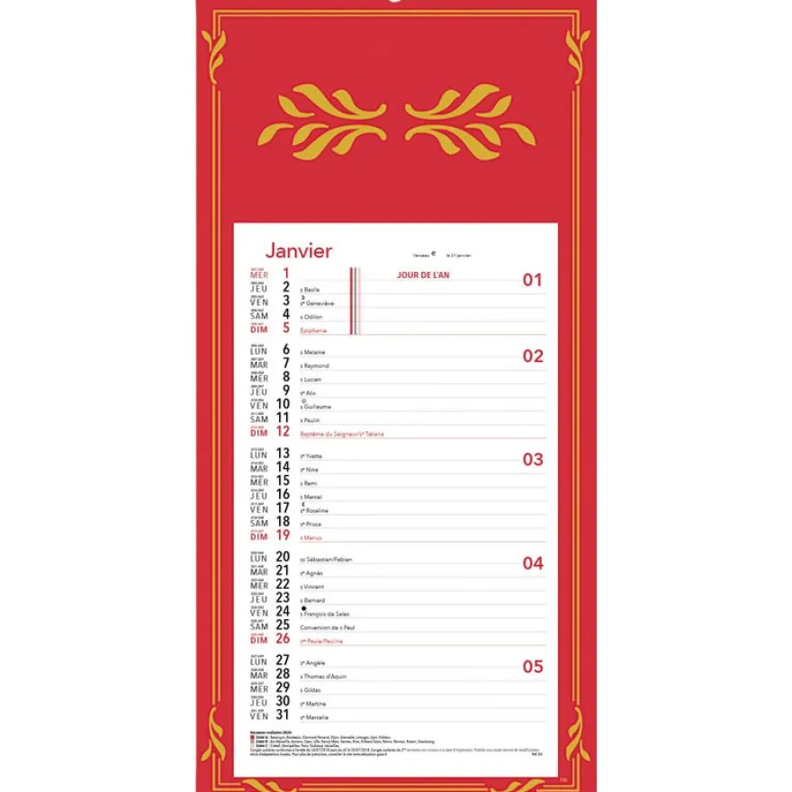 Calendrier mensuel en papier sur plaque skytos - 16 x 33 cm - disponible dans différentes couleurs - Oberthur