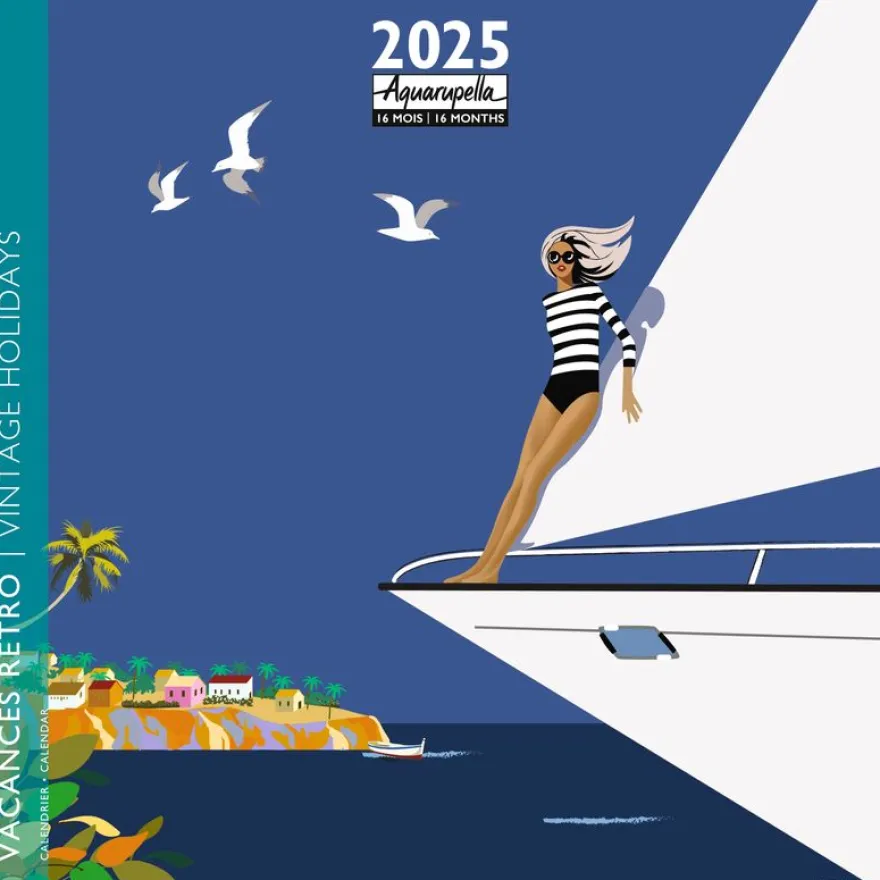 Calendrier mensuel 30x30 cm - 16 mois - Vacances rétro