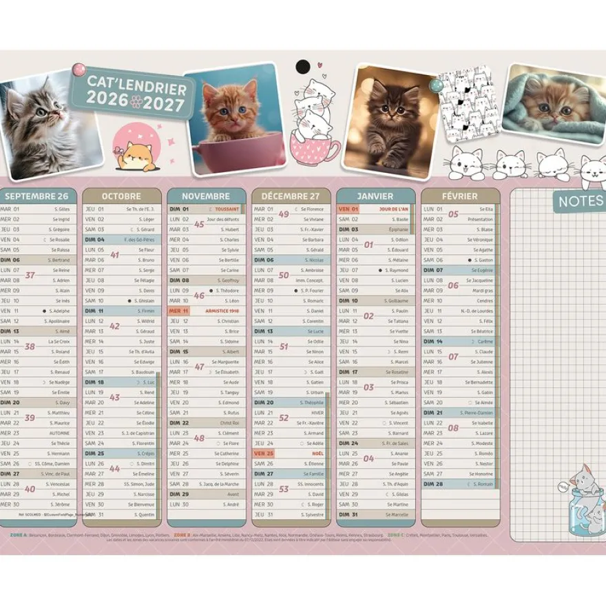 Calendrier Mini - 21 x 26,5 cm - Bouchut