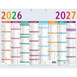 Calendrier Multicolore - 8 mois par face - 55 x 40,5 cm - 16 mois - Exacompta