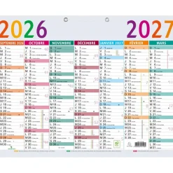 Calendrier Multicolore - 7 mois par face - 43 x 33,5 cm - Septembre à Septembre - Exacompta