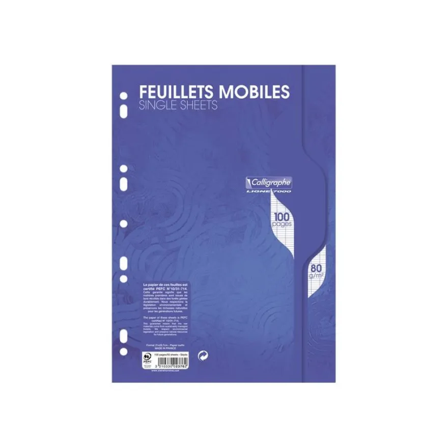 Calligraphe - 100 feuillets mobiles A4 - Grands carreaux (Seyes) - Perforées
