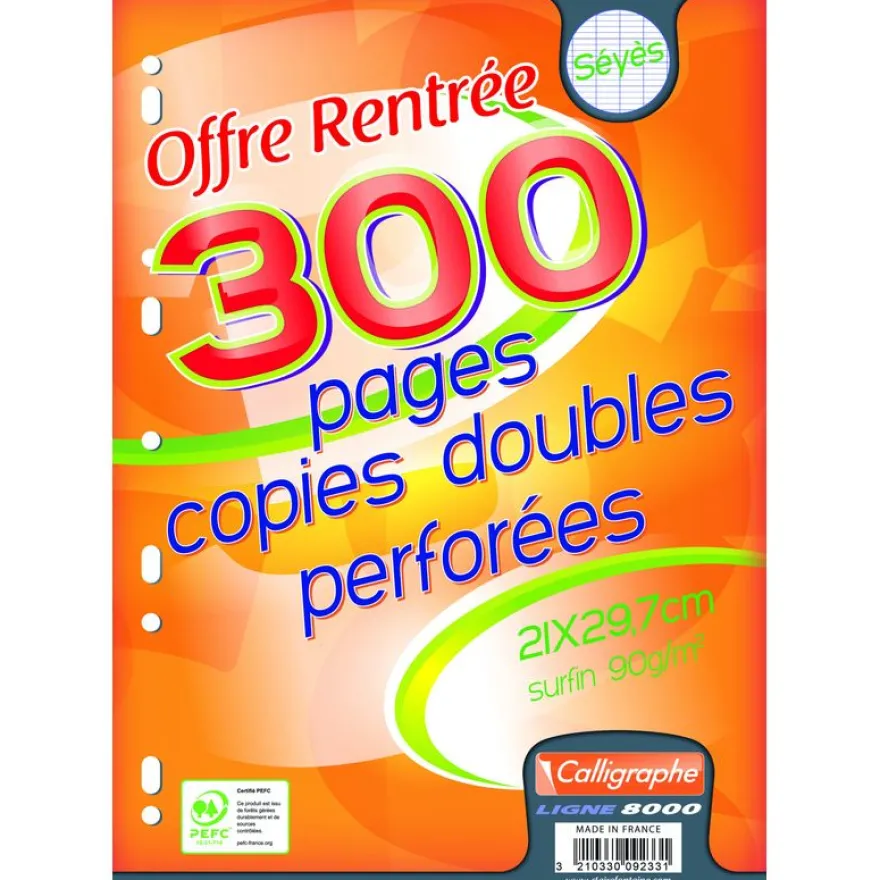Calligraphe - copies doubles sous film -300 pages - A4 - grands carreaux (Seyes) - perforées