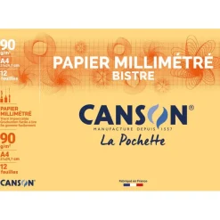 Canson - Pochette papier à dessin millimétré - 12 feuilles - A4 - 90 gr