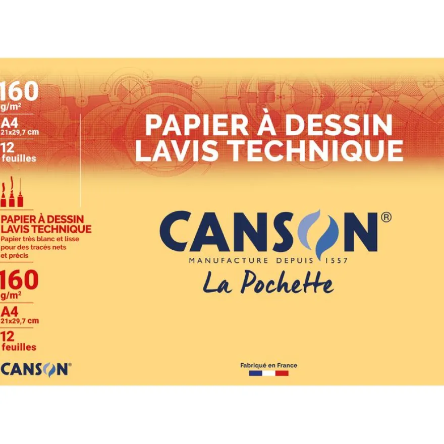 Canson - Pochette papier à dessin - 12 feuilles - A4 - 160 gr - blanc