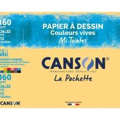 Canson - Pochette papier à dessin couleur - 12 feuilles - 24 x32 cm - 160 gr - mi-teintes vives