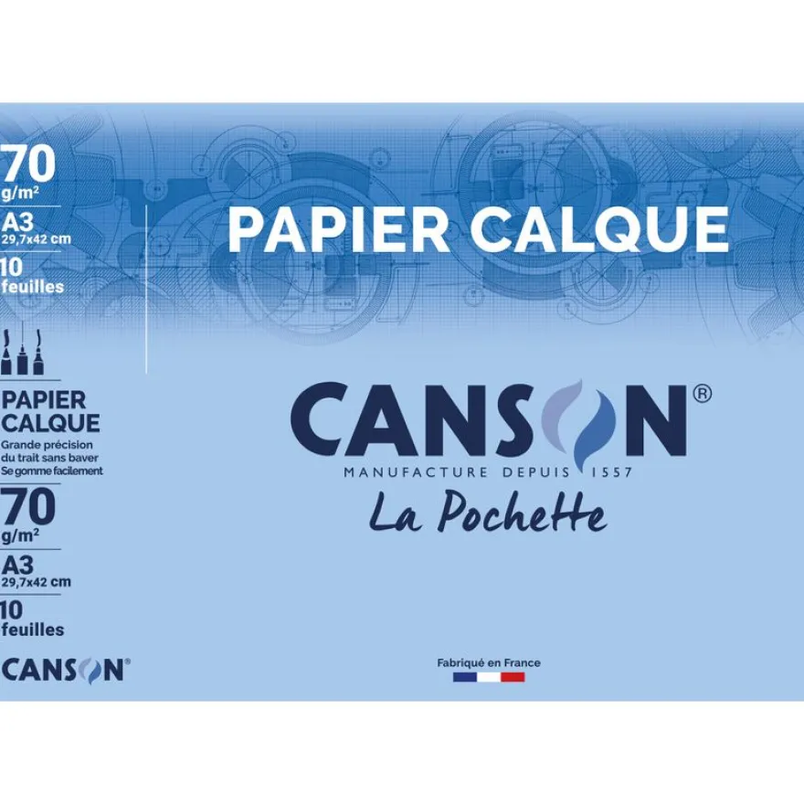 Canson - Pochette papier calque - 10 feuilles - A3 - 70 gr