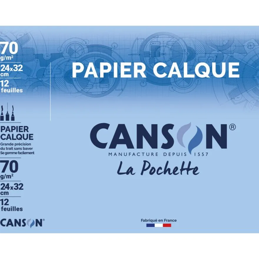 Canson - Pochette papier calque - 12 feuilles - 24 x 32 cm - 70 gr