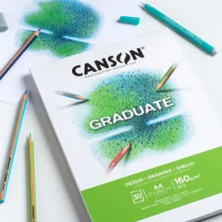 Canson Bloc de dessin Graduate Dessin - Papier blanc résistant grain léger - 30 feuilles 160g/m² - A5