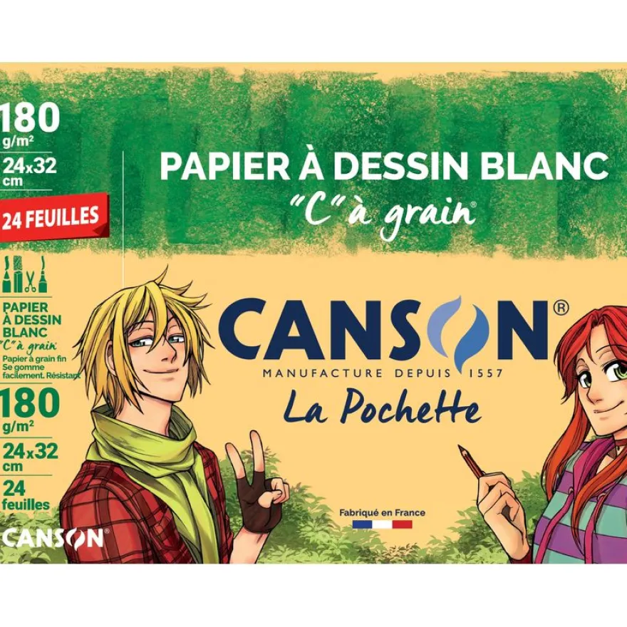 Canson C à grain - Pochette papier à dessin - 24 feuilles - 24 x 32 cm - 180 gr - blanc - édition artiste manga