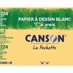 Canson C à grain - Pochette papier à dessin - 12 feuilles - 24 x 32 cm - 224 gr - blanc