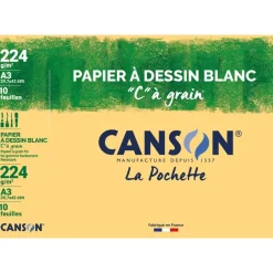 Canson C à grain - Pochette papier à dessin - 10 feuilles - A3 - 224 gr - blanc