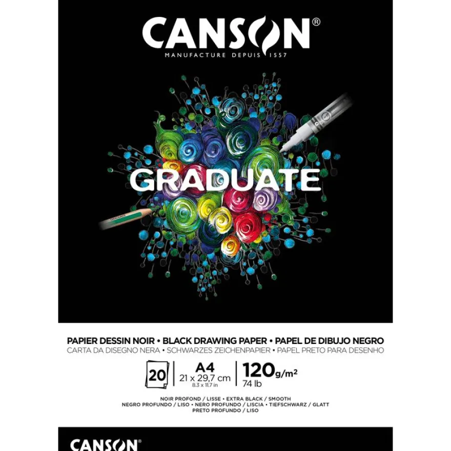 Canson Graduate - Bloc dessin - 20 feuilles - A4 - 120 gr - noir