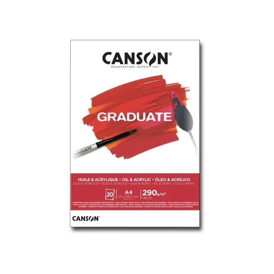 Canson Graduate - Bloc dessin huile et acrylique - 20 feuilles - A4 - 290 gr