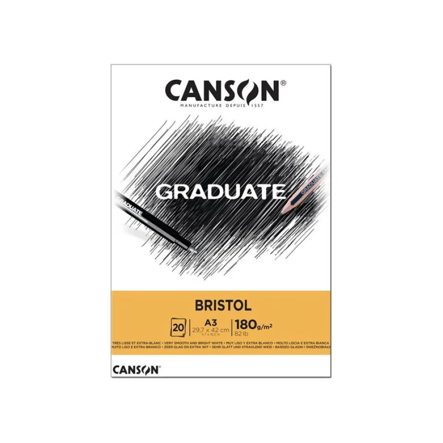Canson Graduate - Bloc dessin Bristol - 20 feuilles - A3 - 180 gr