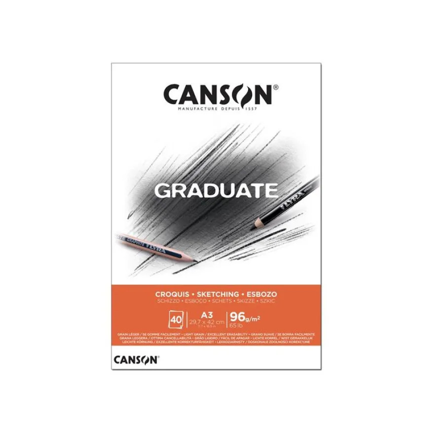 Canson Graduate - Bloc dessin croquis - 40 feuilles - A3 - 96 gr