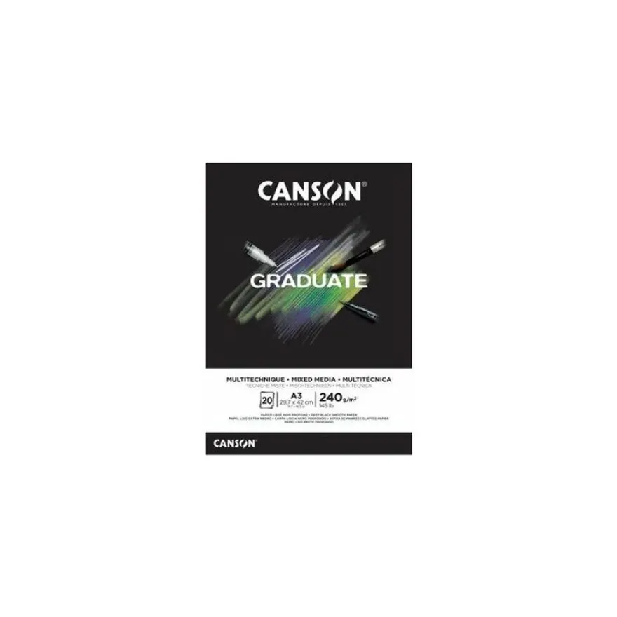 Canson Graduate Mix Media - Bloc dessin - A3 - 240 gr - noir