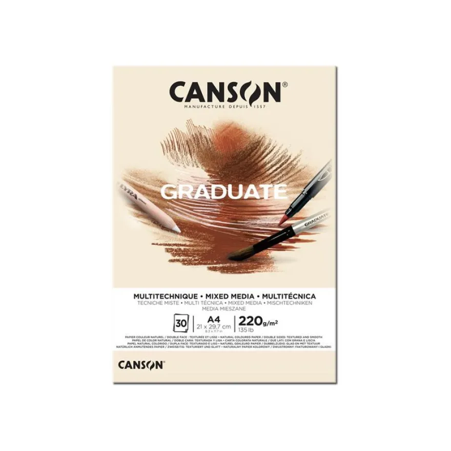 Canson Graduate Mix Media - Bloc dessin - 30 feuilles - A4 - 220 gr - naturel