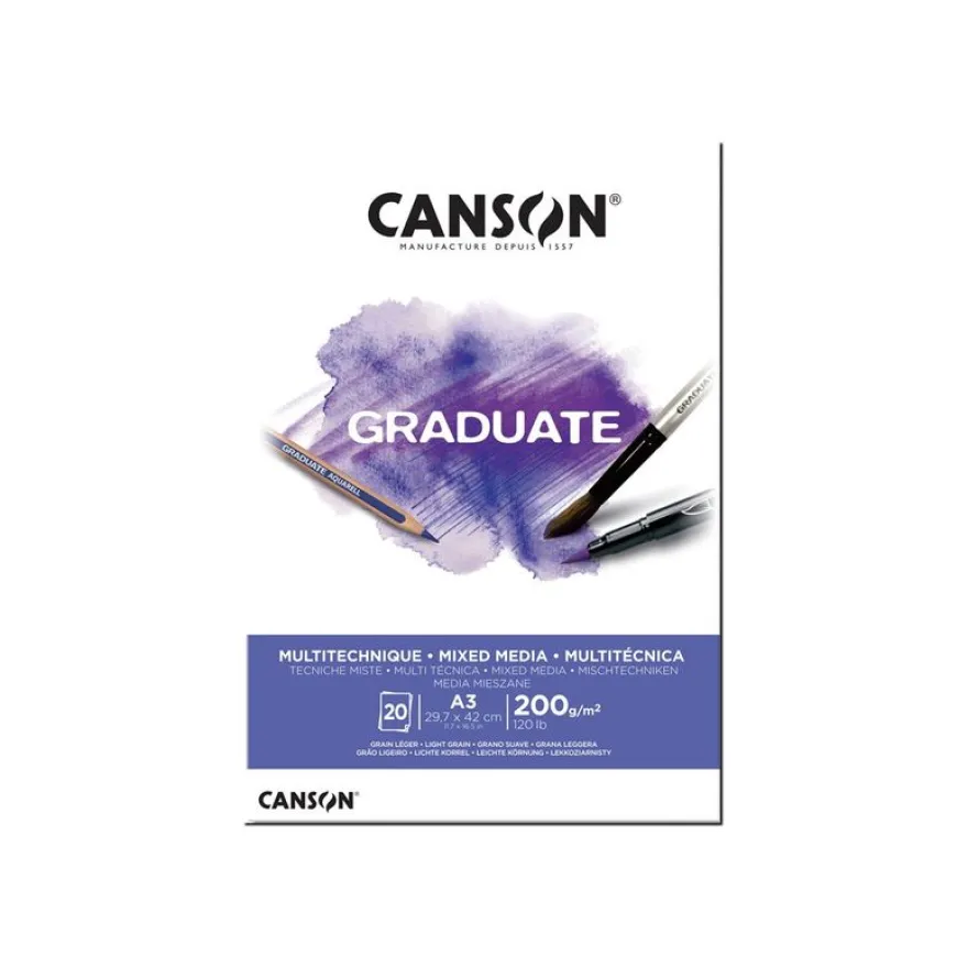 Canson Graduate Mixed Media - Bloc dessin - 20 feuilles - A3 - 200 gr