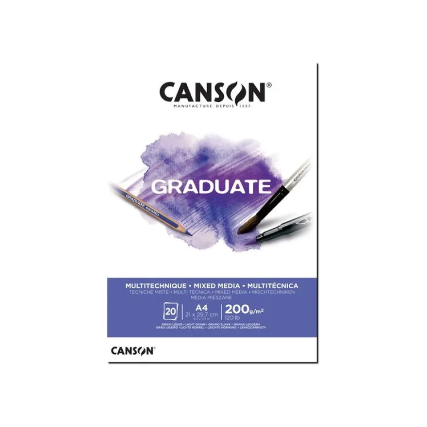 Canson Graduate Mixed Media - Bloc dessin - 20 feuilles - A4 - 200 gr