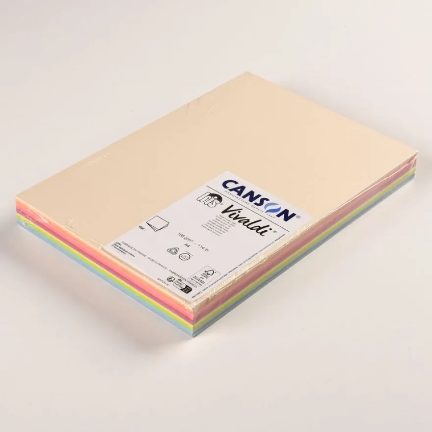 CANSON Iris Vivaldi - Papier Dessin Couleur - Lisse - 185 g/m² - Feuille - A4-21x29,7cm - Couleurs Assorties Claires - 120feuilles