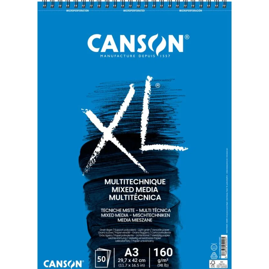 Canson XL - Bloc dessin à spirale - 50 feuilles - A3 - 160 gr - blanc