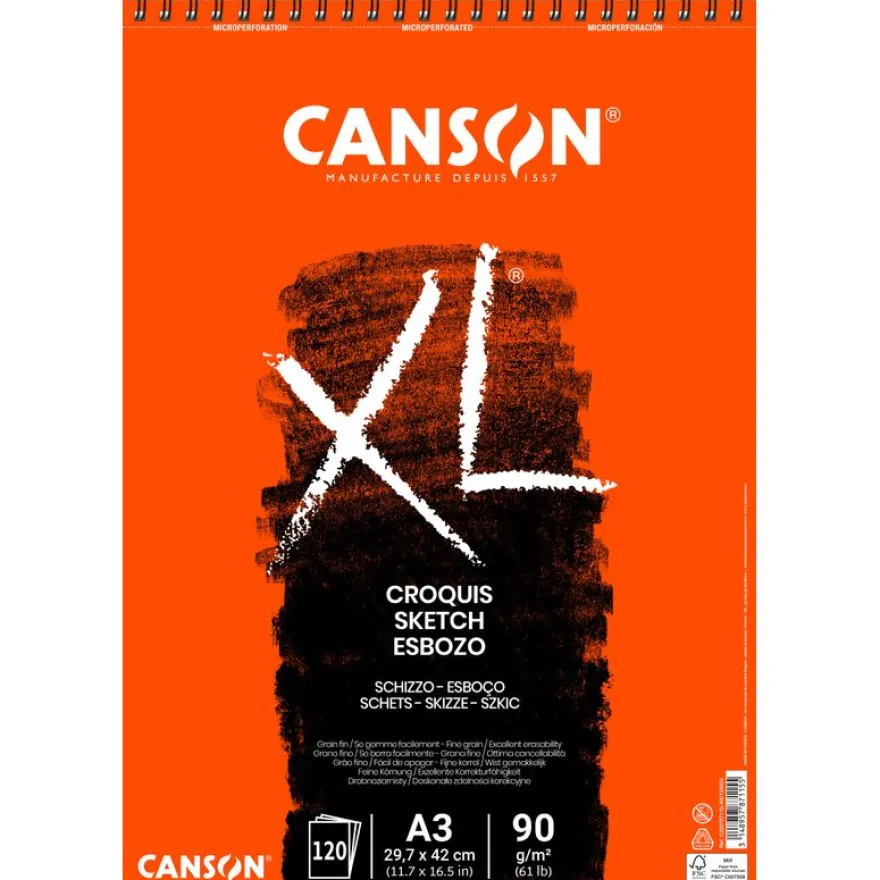 Canson XL - Bloc dessin croquis - 120 feuilles - A3 - 90 gr - ivoire
