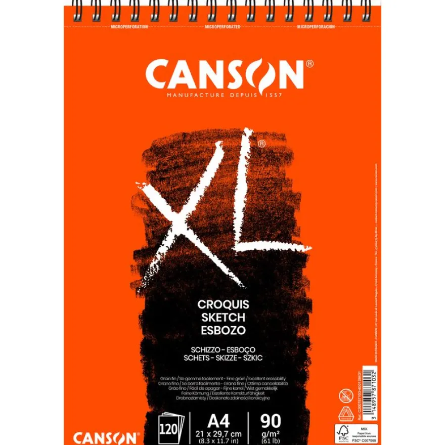 Canson XL - Bloc dessin croquis - 120 feuilles - A4 - 90 gr - ivoire
