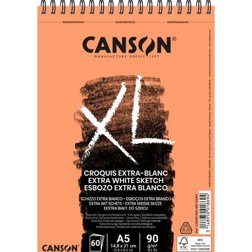Canson XL Extra White - Bloc dessin croquis - 60 feuilles - 90 gr - blanc